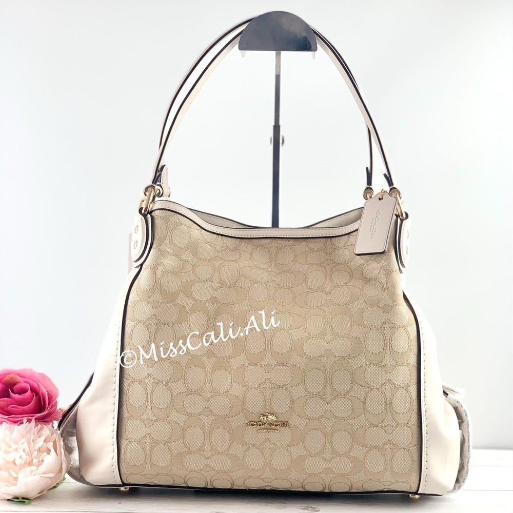 NWT COACH Edie 31 Signature Jacquard Shoulder Bag Leather Purse